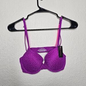 NWT No Boundaries Purple Cheetah print push up Under wire Bra Size 32C